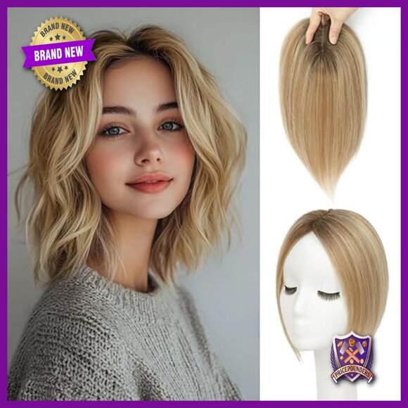 10 Inch Human Hair Topper for Thinning Hair, Swiss Lace Base with Anti-Slip